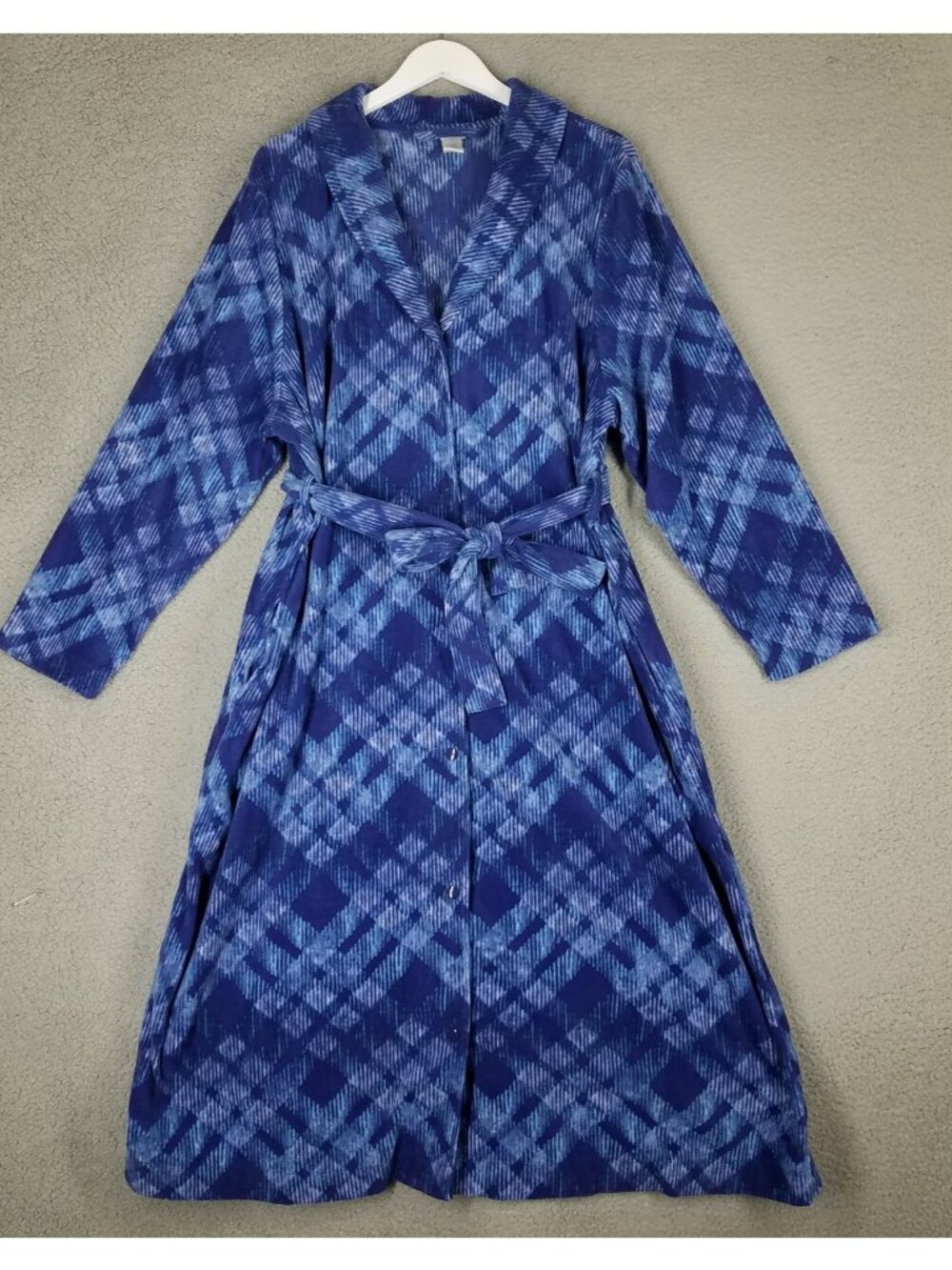 Catherines Robe Women's 2X Fleece Housecoat Snap Button Up Cozy Warm Winter Blue